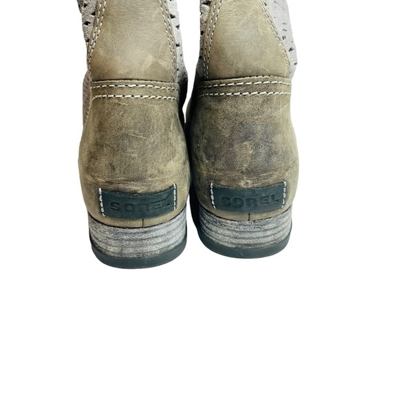 Sorel Major Pull On Perforated Laser Cut Leather Boots Beige &‎ Gray Women’s 8.5 - Picture 7 of 11